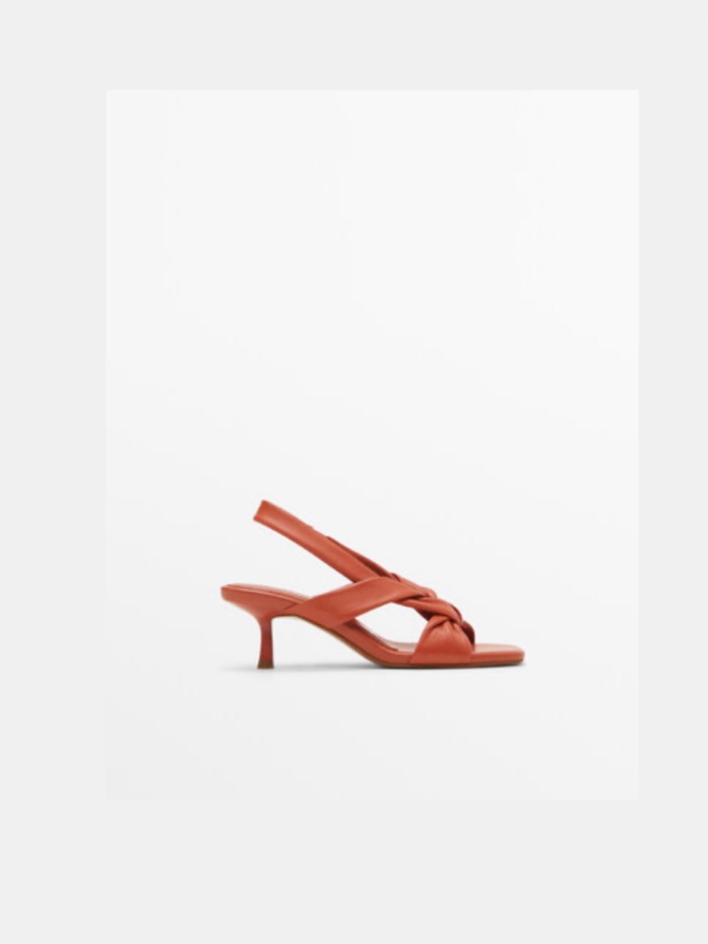 MASSIMO DUTTI Knotted Leather Heeled Sandals, Coral, Size 7 1/2 USA